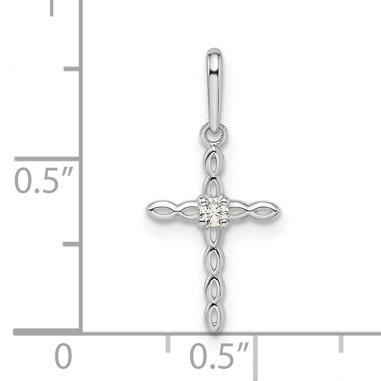 14k White Gold Cross Pendant with Cubic Zirconia, Marquise Link Design, Christian Jewelry for Women