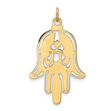 14k Yellow Gold Hamsa Pendant with Chai, Star of David, Evil Eye and Fish Motifs