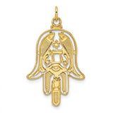 14k Yellow Gold Hamsa Pendant with Chai, Star of David, Evil Eye and Fish Motifs