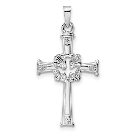 Polished Cut Out Solid Dove Cross Charm Pendant in Real 14k White Gold