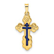 14k Yellow Gold Orthodox Cross Pendant with Deep Blue Enamel and IC XC Inscriptions
