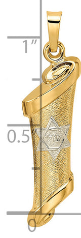 Polished and Textured Hollow Mezuzah Charm Pendant in Real 14k Multi-Tone Gold