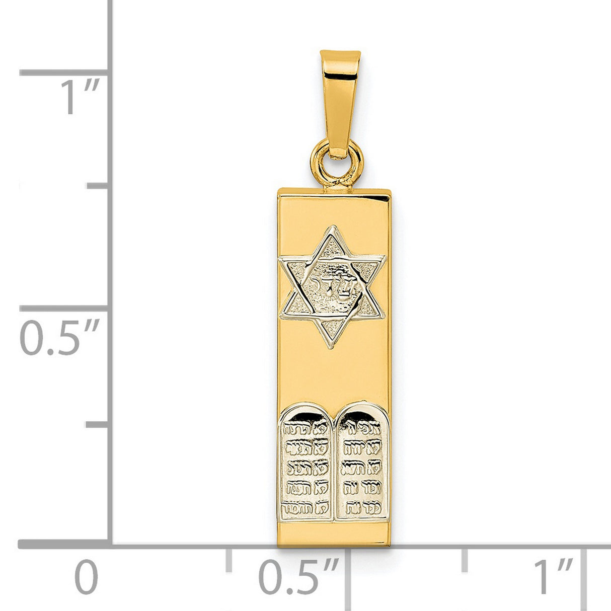 Polished Hollow Mezuzah with Star of David and Torah Charm Pendant in Real 14k Multi-Tone Gold