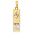 Polished Hollow Mezuzah with Star of David and Torah Charm Pendant in Real 14k Multi-Tone Gold