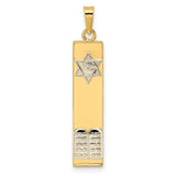 Polished Hollow Mezuzah with Star of David and Torah Charm Pendant in Real 14k Multi-Tone Gold
