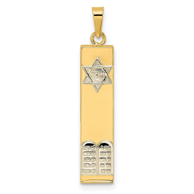 Polished Hollow Mezuzah with Star of David and Torah Charm Pendant in Real 14k Multi-Tone Gold