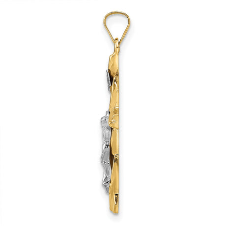 14k Two-Tone Gold Crucifix Cross Pendant with INRI Inscription and Twisted Design