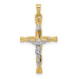Polished Hollow INRI Crucifix Twisted Cross Charm Pendant in Real 14k Multi-Tone Gold