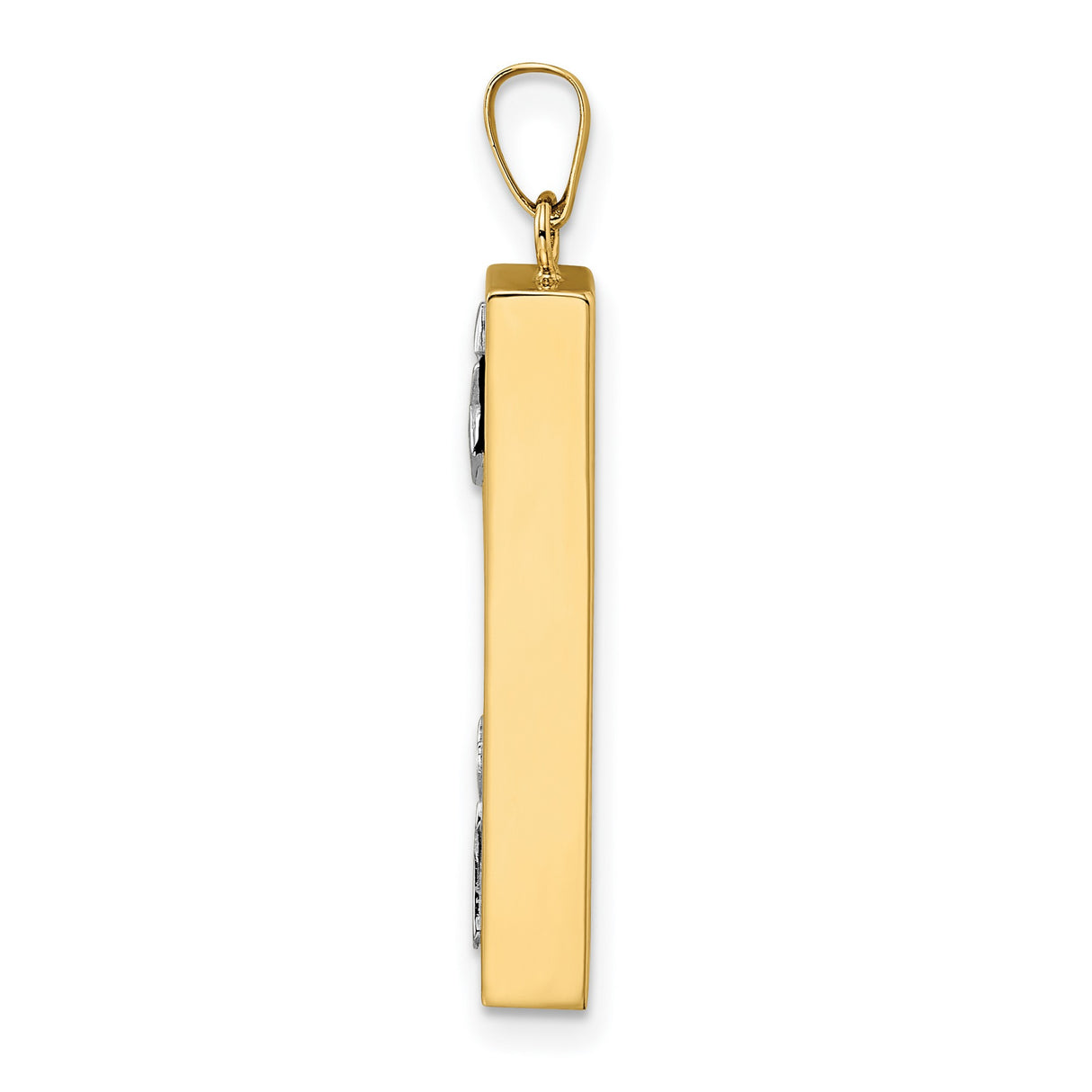 Polished Hollow Mezuzah with Star of David and Chai Charm Pendant in Real 14k Multi-Tone Gold