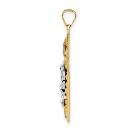 14k Yellow and White Gold Crucifix Pendant with INRI Jesus Figure, Twisted Christian Cross Charm