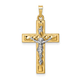 Polished and Twisted Hollow INRI Crucifix Charm Pendant in Real 14k Multi-Tone Gold