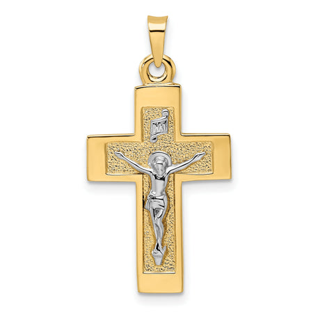 Polished Solid INRI Crucifix Charm Pendant in Real 14k Multi-Tone Gold