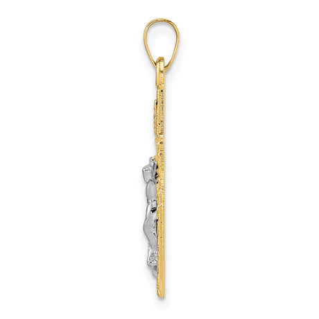 14k Two-Tone Gold Crucifix Pendant with INRI Detail and Jesus Figure