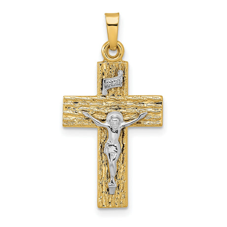 14k Two-Tone Gold Crucifix Pendant with INRI Detail and Jesus Figure