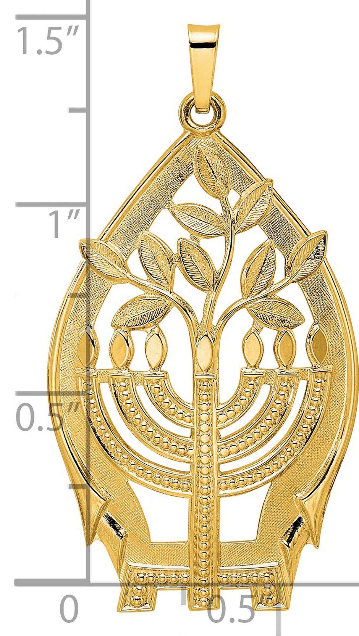 14k Yellow Gold Menorah Tree of Life Pendant, Jewish Religious Charm for Men and Women