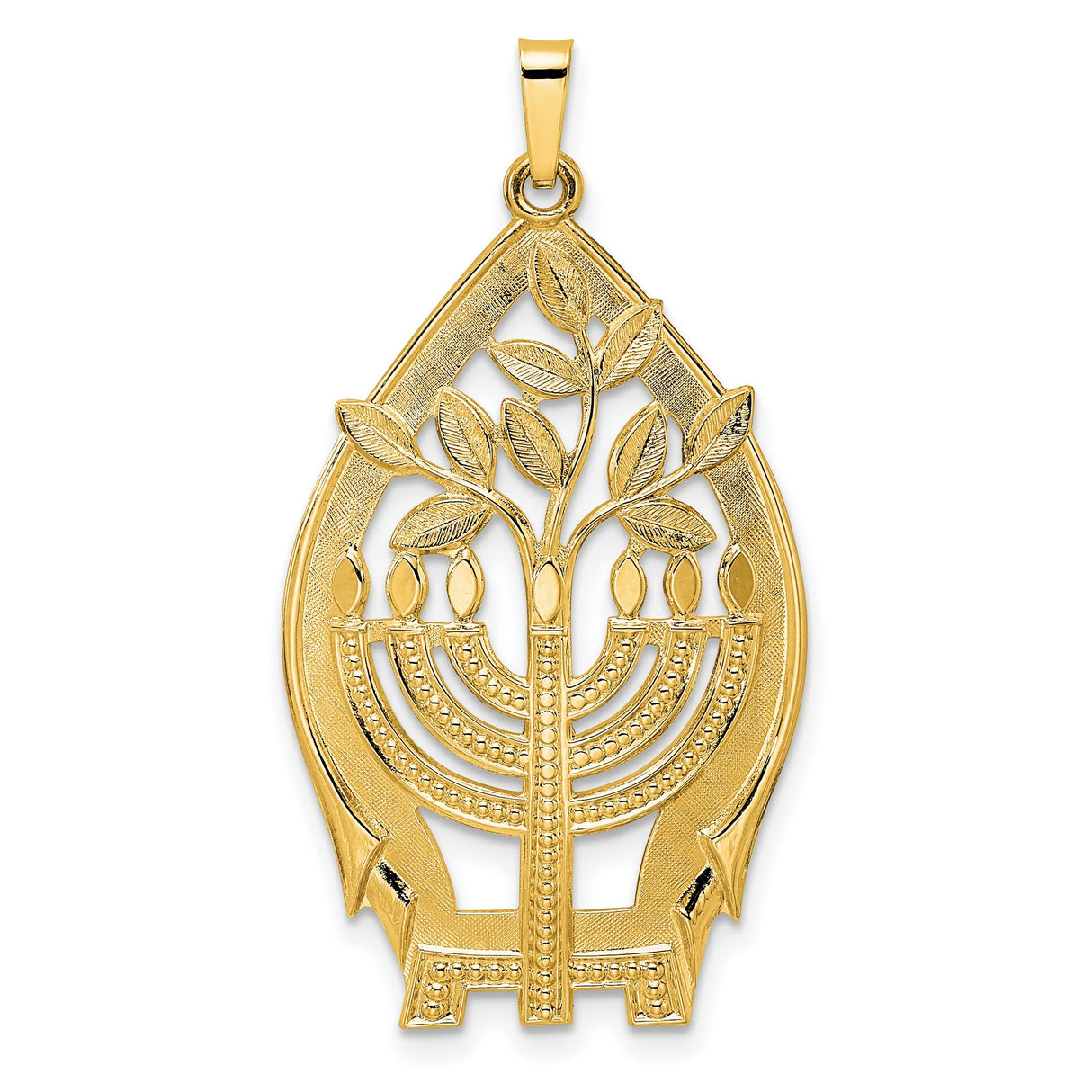 14k Yellow Gold Menorah Tree of Life Pendant, Jewish Religious Charm for Men and Women