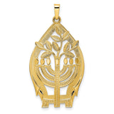 14k Yellow Gold Menorah Tree of Life Pendant, Jewish Religious Charm for Men and Women