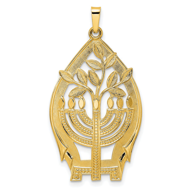 14k Yellow Gold Menorah Tree of Life Pendant, Jewish Religious Charm for Men and Women