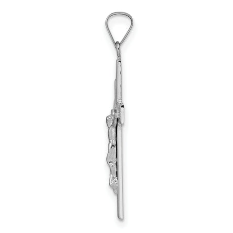 14k White Gold Crucifix Pendant Featuring Jesus on Latin Cross Religious Charm
