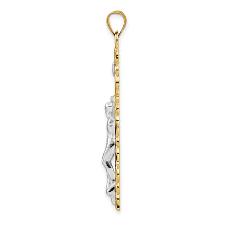 14k Two-Tone Gold Crucifix Pendant with INRI Cross and Jesus Figure Religious Charm
