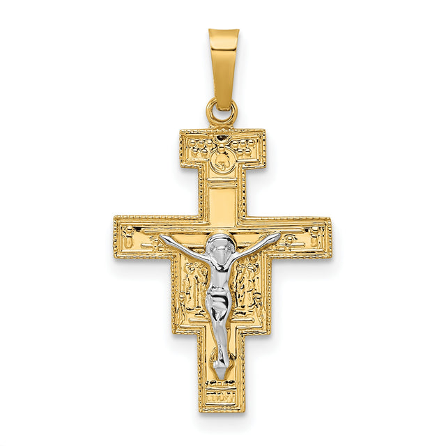 Solid Crucifix Charm Pendant in Real 14k Multi-Tone Gold