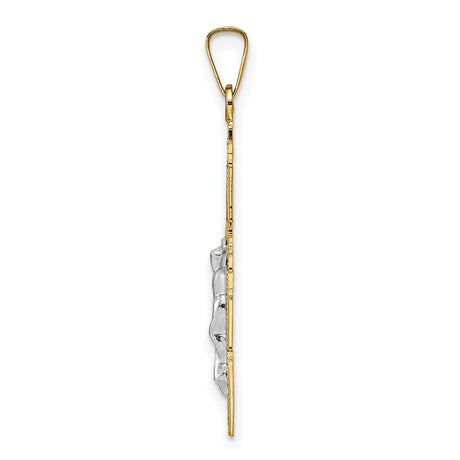 14k White and Yellow Gold Crucifix Cross Pendant with Jesus and Beaded Edge
