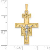 Solid Crucifix Charm Pendant in Real 14k Multi-Tone Gold