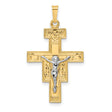 Solid Crucifix Charm Pendant in Real 14k Multi-Tone Gold