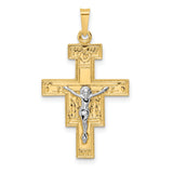 Solid Crucifix Charm Pendant in Real 14k Multi-Tone Gold