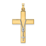 Polished Hollow Rosary Cross Charm Pendant in Real 14k Multi-Tone Gold