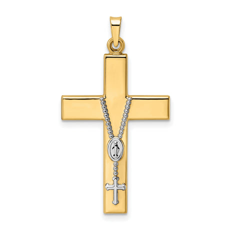 14k Two-Tone Gold Rosary Crucifix Pendant with Miraculous Medal, Catholic Religious Charm