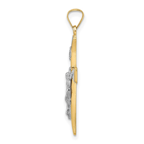 14k Two-Tone Gold INRI Crucifix Pendant with Flared Ends, Christian Cross Jewelry