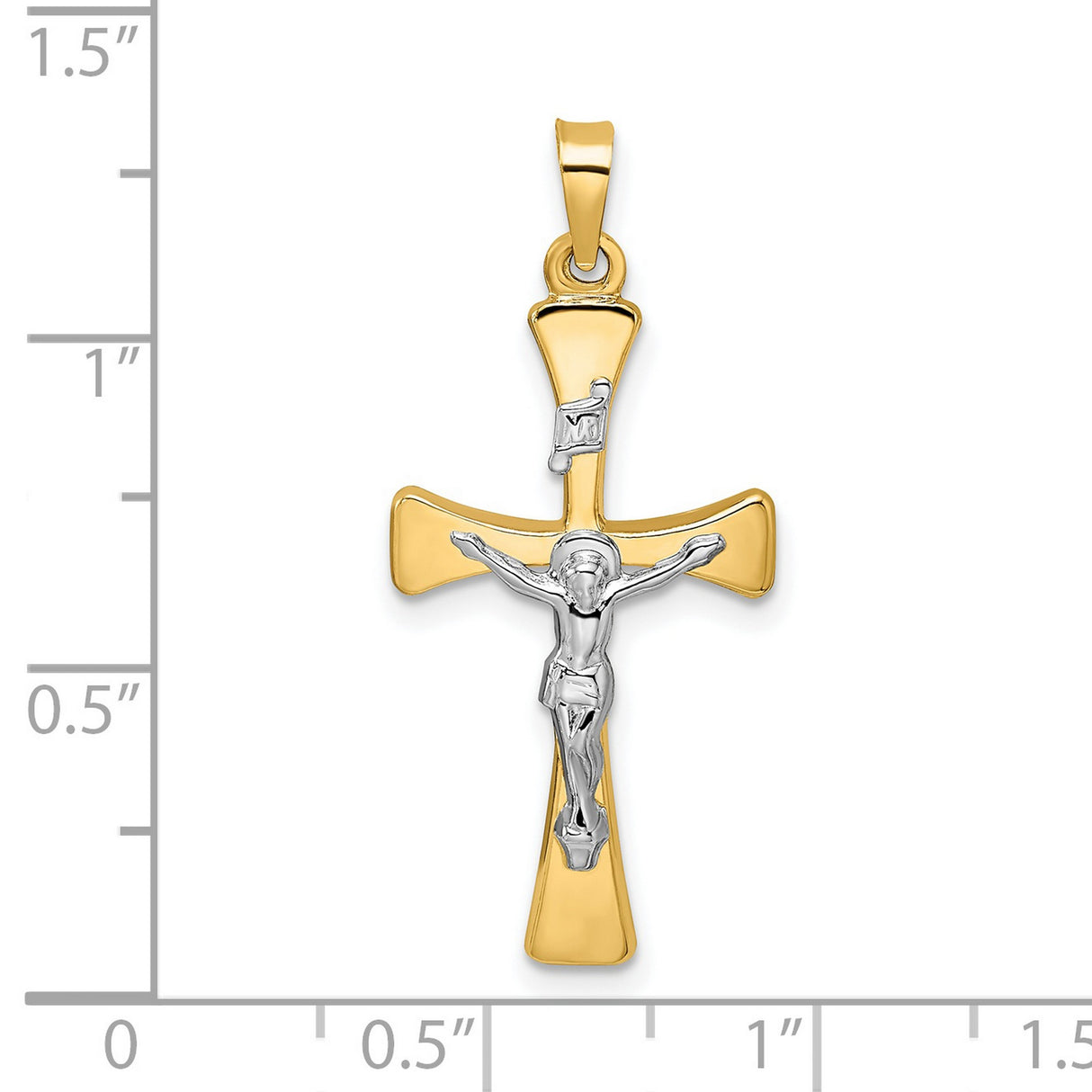 Polished Hollow INRI Crucifix Cross Charm Pendant in Real 14k Multi-Tone Gold