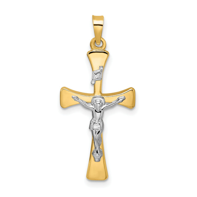 Polished Hollow INRI Crucifix Cross Charm Pendant in Real 14k Multi-Tone Gold