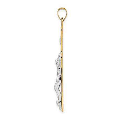 14k Two-Tone Gold Crucifix Pendant with INRI Engraving and Jesus on Cross