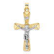 Polished Solid INRI Crucifix Charm Pendant in Real 14k Multi-Tone Gold