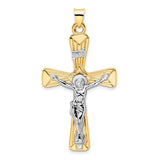 Polished Solid INRI Crucifix Charm Pendant in Real 14k Multi-Tone Gold
