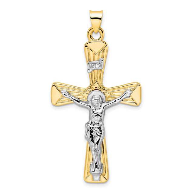 Polished Solid INRI Crucifix Charm Pendant in Real 14k Multi-Tone Gold