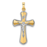 Hollow INRI Crucifix Charm Pendant in Real 14k Multi-Tone Gold