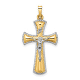 Hollow INRI Crucifix Charm Pendant in Real 14k Multi-Tone Gold