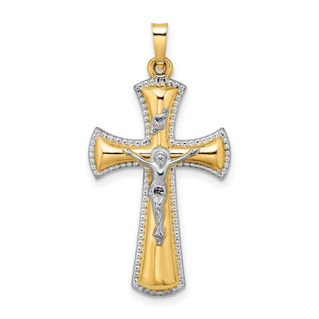 Hollow INRI Crucifix Charm Pendant in Real 14k Multi-Tone Gold