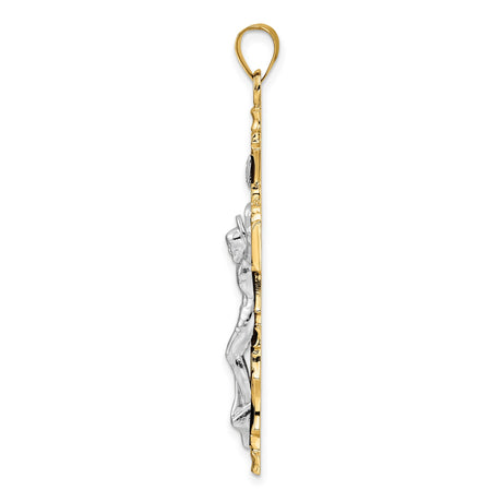 14k Two-Tone Gold Crucifix Cross Pendant with INRI and Jesus Figure Design