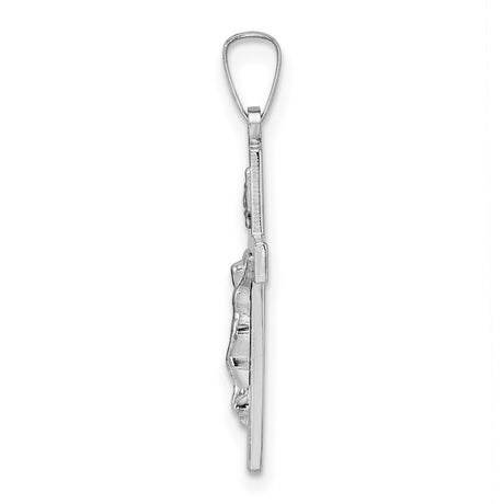 14k White Gold Crucifix Cross Pendant, Polished Latin Cross with Jesus Charm