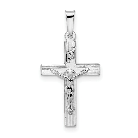 14k White Gold Crucifix Cross Pendant, Polished Latin Cross with Jesus Charm