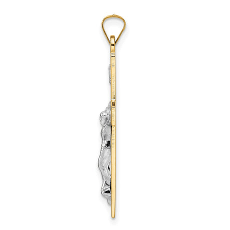 14k Two-Tone Gold Crucifix Pendant with INRI Cross and Jesus Figure for Men and Women