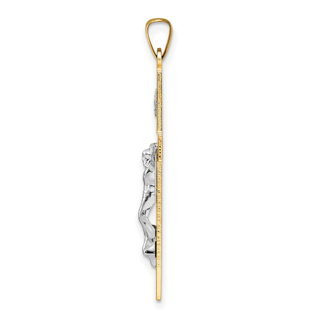 14k Multi-Tone Gold Crucifix Pendant with INRI and Jesus Figure Religious Design