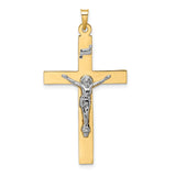 Polished Solid INRI Crucifix Charm Pendant in Real 14k Multi-Tone Gold