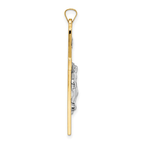 14k Two-Tone Gold Crucifix Pendant with INRI and Jesus Figure Religious Charm