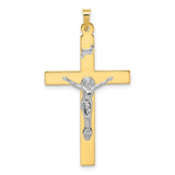 Solid INRI Crucifix Charm Pendant in Real 14k Multi-Tone Gold