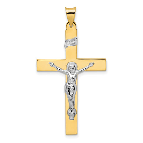 14k Two-Tone Gold Crucifix Cross Pendant with INRI Jesus Figure Religious Charm